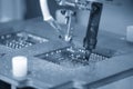 The automatic soldering machine operation with PCB board Royalty Free Stock Photo