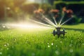 Automatic sprinkler system watering the lawn, lush lawn on a sunny day Royalty Free Stock Photo