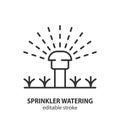Automatic sprinkler system watering line icon. Garden irrigation vector outline illustration.