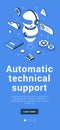 Automatic technical customers support robot assistant online service mobile banner isometric vector