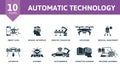 Automatic Technology icon set. Monochrome simple Automatic Technology icon collection. Smart Lens, Neural Interface