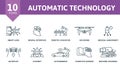 Automatic Technology icon set. Monochrome simple Automatic Technology icon collection. Smart Lens, Neural Interface