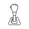 Automatic transmission, car gearbox icon. Linear logo of gear shift with button. Black simple illustration of shift knob, lever Royalty Free Stock Photo