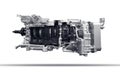 Modern heavy duty automatic transmission of a truck isolated over white background