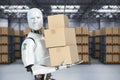 Automatic warehouse with robot work in warehouse Royalty Free Stock Photo
