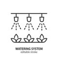 Automatic watering system line icon. Agriculture equipment vector symbol. Editable stroke