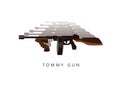 Automatic weapon tommy gun. Thompson submachine gun vector isolated.