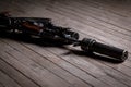 Automatic weapons modern kalashnikov assault rifle. close up view of silencer Royalty Free Stock Photo
