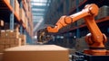 The mechanical arm in the warehouse work with precision, Generative AI