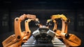 Robot assembly line with car engine or machine Royalty Free Stock Photo