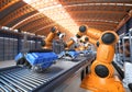 Robot assembly line with car engine or machine Royalty Free Stock Photo