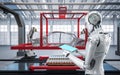 Automation automobile factory with robot assembly line manufacture ev car Royalty Free Stock Photo