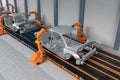 Automation automobile factory concept with robot assembly line in car factory