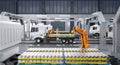 Automation automobile factory with robot assembly line produce electric truck