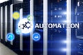 Automation of business Process and innovation technology in manufacturin. Internet and technology concept on server room backgrou Royalty Free Stock Photo