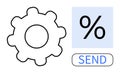Gear Icon, Percentage Symbol, and Send Button Automation, Data Processing, and Digital Operations Royalty Free Stock Photo