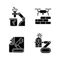 Automation in different industries black glyph icons set on white space
