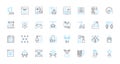 Automation Engineering linear icons set. Robotics, Mechatronics, Programming, Control, Industrial, Integration, Sensors