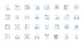 Automation Engineering linear icons set. Robotics, Mechatronics, Programming, Control, Industrial, Integration, Sensors