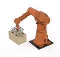 Automation factory or cargo with 3d rendering robotic arm carry cardboard box