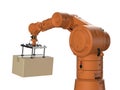 Automation factory or cargo with 3d rendering robotic arm carry cardboard box