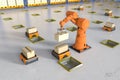 Automation factory or cargo with robot arms and warehouse robots