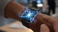 Holographic AI interface projected from a smartwatch Automation of generation and training of artificial intelligence technology Royalty Free Stock Photo