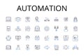 Automation line icons collection. Mechanization, Innovation, Modernization, Digitization, Computerization, Optimization