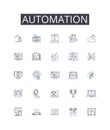 Automation line icons collection. Mechanization, Innovation, Modernization, Digitization, Computerization, Optimization