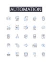 Automation line icons collection. Mechanization, Innovation, Modernization, Digitization, Computerization, Optimization