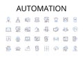 Automation line icons collection. Mechanization, Innovation, Modernization, Digitization, Computerization, Optimization