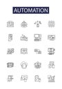 Automation line vector icons and signs. Robotics, Mechatronics, AI, Cybernetics, Programming, Algorithm, Control