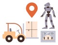 Automation in Logistics with Robot, Forklift, and Data-Driven Shipping Systems Royalty Free Stock Photo