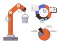 Automation Robot Arm with Analytics and Workflow Symbols for Efficient Industrial Processes Royalty Free Stock Photo
