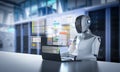 Automation server with humanoid robot working in server room