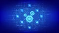 Automation Software. Gears icon made with binary code. IOT and Automation icons connections. Digital binary data and streaming Royalty Free Stock Photo