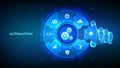 Automation Software. IOT and Automation concept as an innovation, improving productivity in technology. Wireframe hand places an