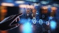 Automation system structure on virtual screen. Smart manufacturing technology and internet of things concept