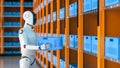 Automation warehouse with assistant robot work in warehouse