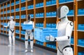 Automation warehouse with assistant robot work in warehouse