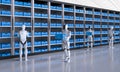 Automation warehouse with assistant robot work in warehouse