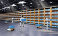 Automation warehouse with assistant robot work in warehouse