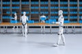 Automation warehouse with assistant robot work in warehouse