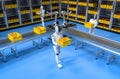 Automation warehouse with assistant robot work in warehouse