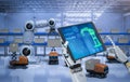 Automation warehouse with delivery robots carry boxes Royalty Free Stock Photo