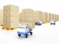 Automation warehouse with delivery robots carry boxes Royalty Free Stock Photo