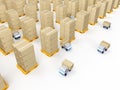 Automation warehouse with delivery robots carry boxes Royalty Free Stock Photo