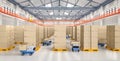 Automation warehouse with delivery robots carry boxes Royalty Free Stock Photo