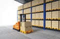 Automation warehouse management with automatic forklift in stockroom