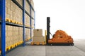 Automation warehouse management with automatic forklift in stockroom